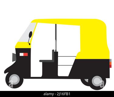 vector of yellow balck auto rickshaw , a primary transport vehicle in  , India Stock Vector