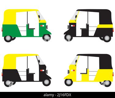 set of Indian auto rickshaw with different colors vector illustration , a primary transport vehicle in India Stock Vector