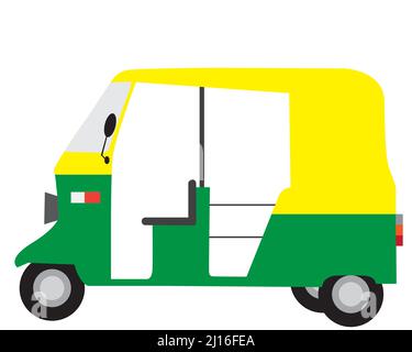 vector of yellow green auto rickshaw , a primary transport vehicle in West Bengal, gujarat and karnataka in India Stock Vector