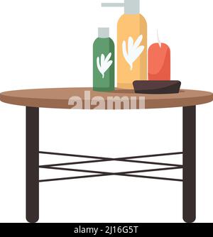 Table with cosmetic products and candle semi flat color vector object Stock Vector