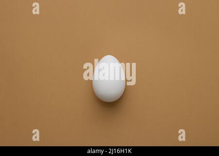 One white egg on a beige background. Minimalism. Easter eggs. Stock Photo