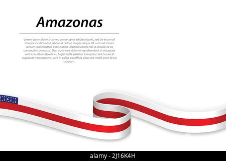 Waving ribbon or banner with flag of Amazonas is a state of Brazil Stock Vector