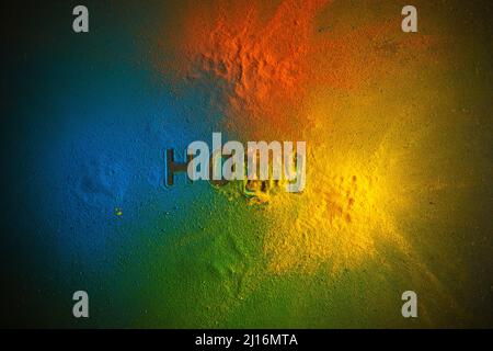 Celebrate festival Holi. Colored powder explosion. Abstract closeup dust Stock Photo