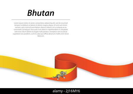 Waving ribbon or banner with flag of Bhutan. Template for independence day poster design Stock Vector
