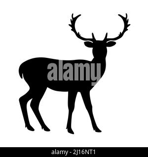 Silhouette noble proud deer vector illustration. Outline black image wild animal. Side view sketchy Stock Vector