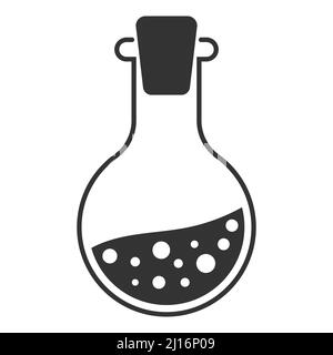 Bottle with magic potion, icon sign of alchemy and magic, elixir of love Stock Vector