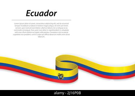 Waving ribbon or banner with flag of Ecuador. Template for independence day poster design Stock Vector