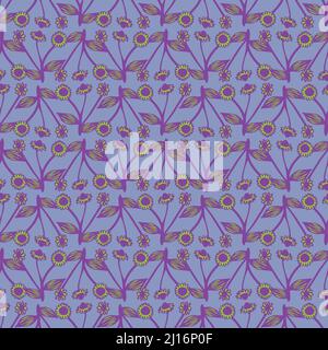 A wildflowers seamless vector pattern in purple Stock Vector