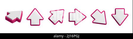 Arrows 3D, white and pink, pointing in different directions.Vector illustration Stock Vector
