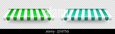 Green shop sunshade on transparent background. Realistic striped cafe ...