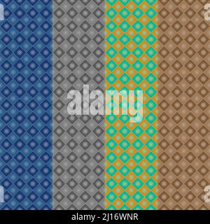 Vector Seamless Pattern : 4 column of different colors pattern with geometry shapes circle, rhombus, rectangle, square with curves Stock Vector