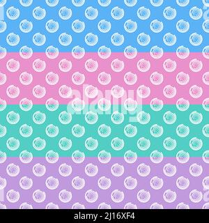 Vector Seamless Pattern : 4 rows of different colors pattern with geometry shapes circle and lines to formulate objects lookalike flowers Stock Vector