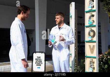 EDITORIAL USE ONLY General views at the launch of The Ecover Refillery, a reused petrol station in London repurposed with the aim of reducing plastic waste by encouraging consumers to reuse and refill. Picture date: Wednesday March 22, 2022. Stock Photo