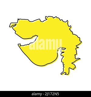 Simple outline map of Gujarat is a state of India. Stylized minimal line design Stock Vector