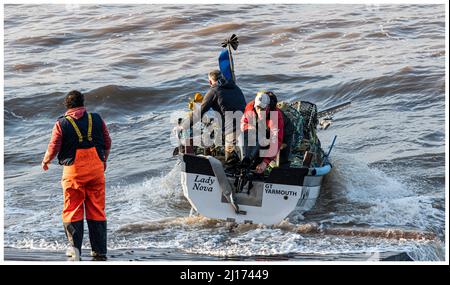 Small fishing boats sheringham Norfolk Stock Photo