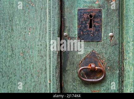 Ancient door detail, Ouro Preto, Minas Gerais, Brazil Stock Photo
