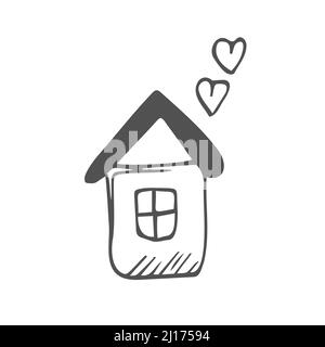 Cute hand drawn house element. Stay Home, work in home. Hygge, slow living, still life Scandinavian style doodle icon, home elements for poster, card, Stock Vector