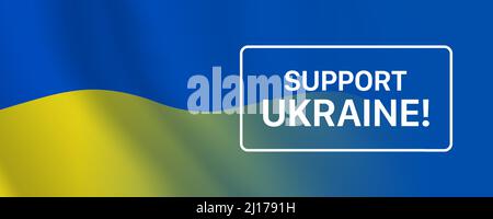 Support Ukraine vector banner design with Ukraine flag background. Stock Vector