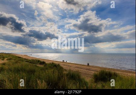 Storm clouds gather over North Beach at Heacham, a coastal village in west Norfolk, England, overlooking The Wash Stock Photo