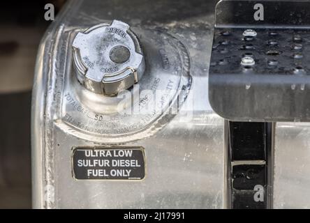 Large 50 gallon diesel fuel tank on a truck Stock Photo