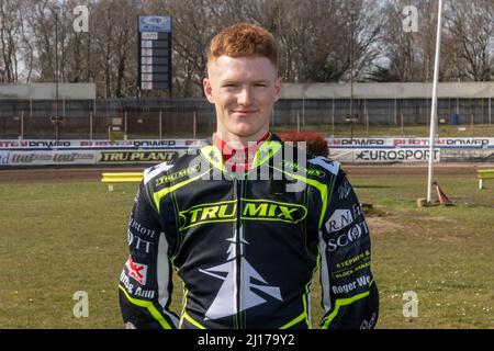 Anders Rowe.  Ipswich Witches speedway practice.  22 March 2022. Stock Photo