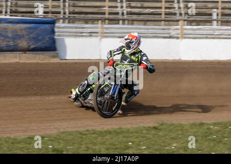 Anders Rowe.  Ipswich Witches speedway practice.  22 March 2022. Stock Photo