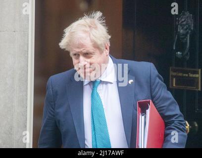 London, UK. 23rd Mar, 2022. Prime Minister Boris Johnson leaves 10 Downing Street For PMQs in the House of Commons  ahead of the spring budget on the 23rd of March 2022. Credit: Lucy North/Alamy Live News