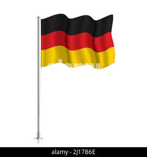 German flag waving on a metallic pole. The official flag of Germany, isolated on a white background. Stock Vector