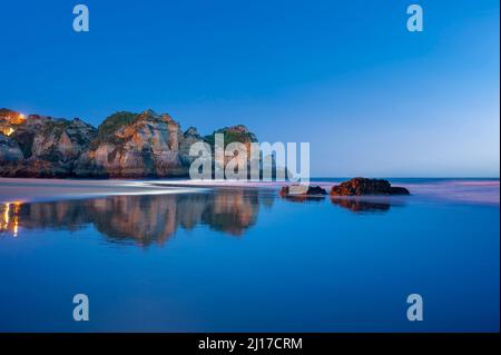 Praia dos Tres Irmaos, rocky landscape on the beach, Alvor, Algarve, Portugal, Europe Stock Photo