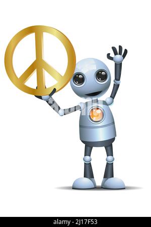 3D illustration of a little robot hold peace sign on isolated white background Stock Photo