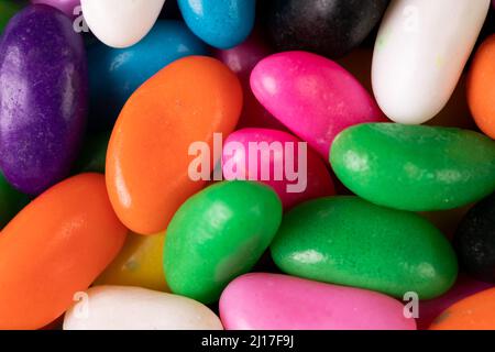 Overhead view of full frame multi colored sweet candies Stock Photo