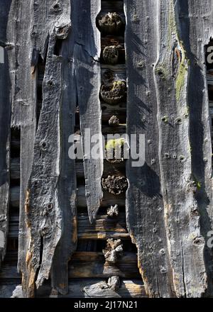 Full frame of old weathered wooden wall Stock Photo