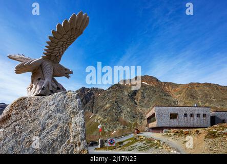 Austria, Tyrol, Eagle sculpture at Timmelsjoch pass in Otztal Alps Stock Photo