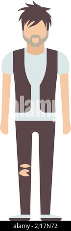 Shaggy man in ripped clothes. Poor person character Stock Vector