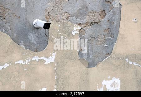 Surveillance camera on building with copy space Stock Photo