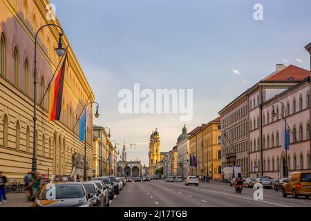 Germany, Bavaria, Munich, Ludwigstrasse at early dusk Stock Photo