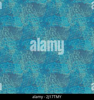 Scratch painting style seamless vector texture pattern background. Aqua blue backdrop with painterly brushstrokes creating a weave effect. Canvas Stock Vector