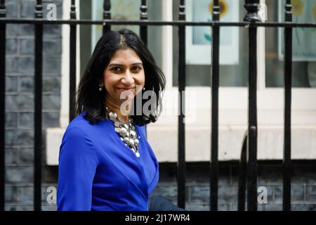 Downing St. London, UK. 23rd March 2022.The Rt Hon Suella Braverman QC MP, Attorney General, leaving 10 Downing Street following the Cabinet Meeting this morning. Chris Aubrey/Alamy Live News Stock Photo