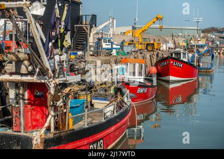 Fishing Boats,Whitstable Harbour,Whitstable,Kent,England Stock Photo