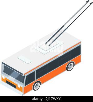 Isometric trolleybus. City public passenger electric transport Stock Vector