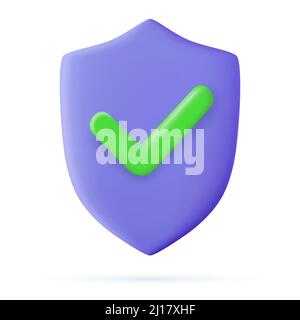3d Shield protected icon with check Stock Vector