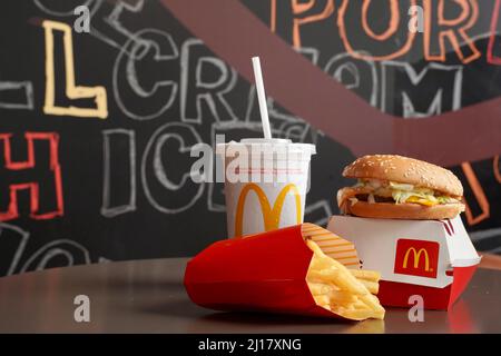 Ayutthaya,Thailand - Mar23,2022 : McDonald's Restaurant in Ayutthaya,Thailand. McDonald's is an American hamburger and fast food restaurant chain Stock Photo