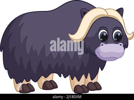 Musk ox. Nordic big animal. Funny cartoon character Stock Vector