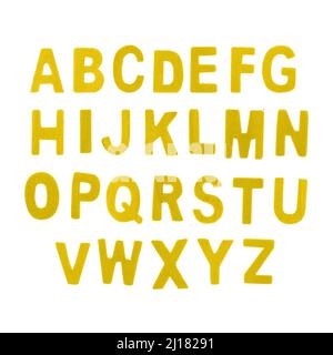 A wooden yellow alphabet letters isolated on white Stock Photo