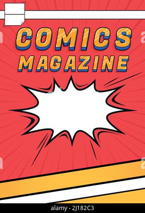 Comics magazine cover template. Retro style poster Stock Vector