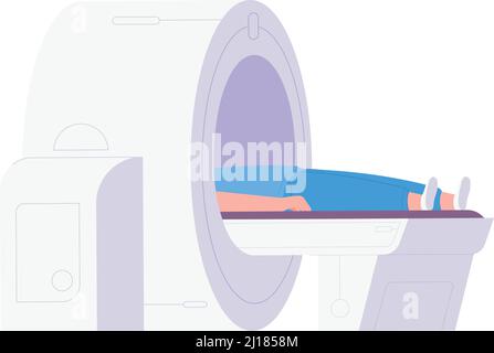 Person in tomography machine. Mri procedure in medical scanner isolated on white background Stock Vector