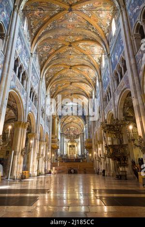 Nave of the Cathedral of Santa Maria Assunta in Parma, Italy. Stock Photo
