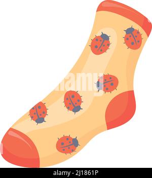 Cute sock with ladybirds pattern. Summer theme fashion isolated on white background Stock Vector