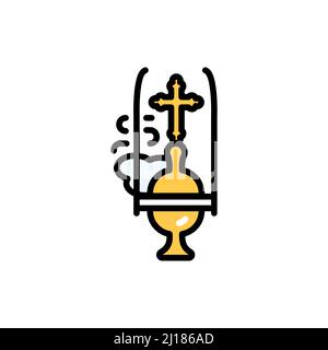 Incense smoking from a thurible line color icon. Isolated vector element. Outline pictogram for web page, mobile app, promo Stock Vector