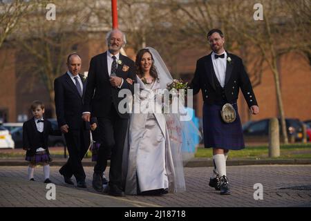 Stella Moris outside HMP Belmarsh, south east London, after her wedding ceremony inside the jail to WikiLeaks founder Julian Assange where he has been held for three years. Picture date: Wednesday March 23, 2022. Stock Photo